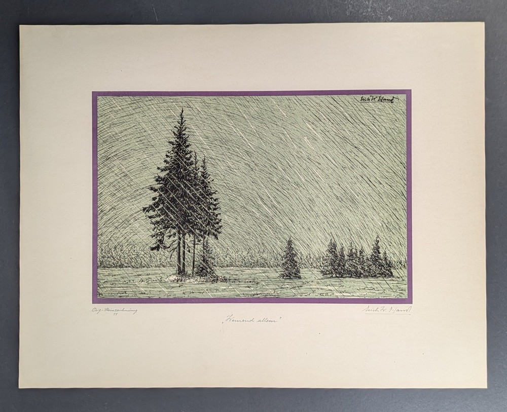 Erich W. Eiland, crying alone, drawing, autographed, titled