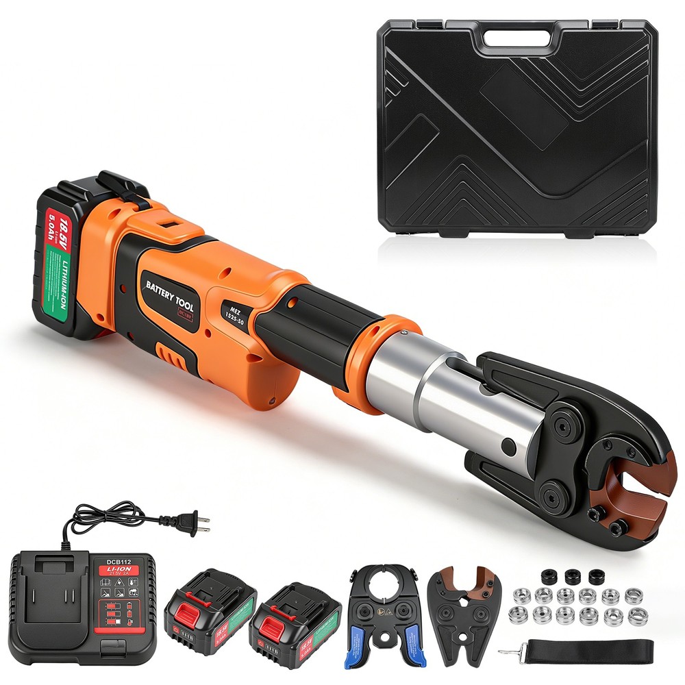 Pro Press Tool Pipe Crimping Kit Press Tool Battery Kit For 1/2" 3/4" 1" Copper