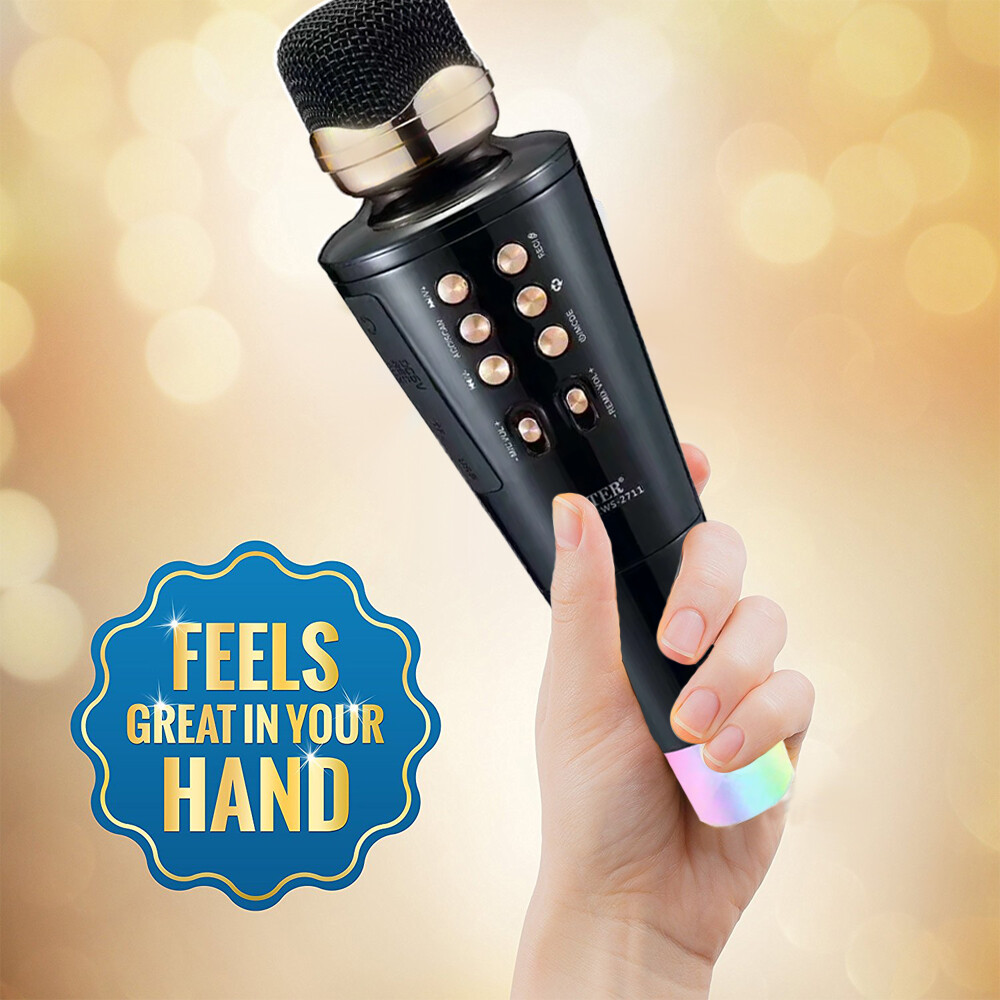 WSTER Wireless LED Microphone & Speaker w/ Multimedia Support AUX, FM, USB