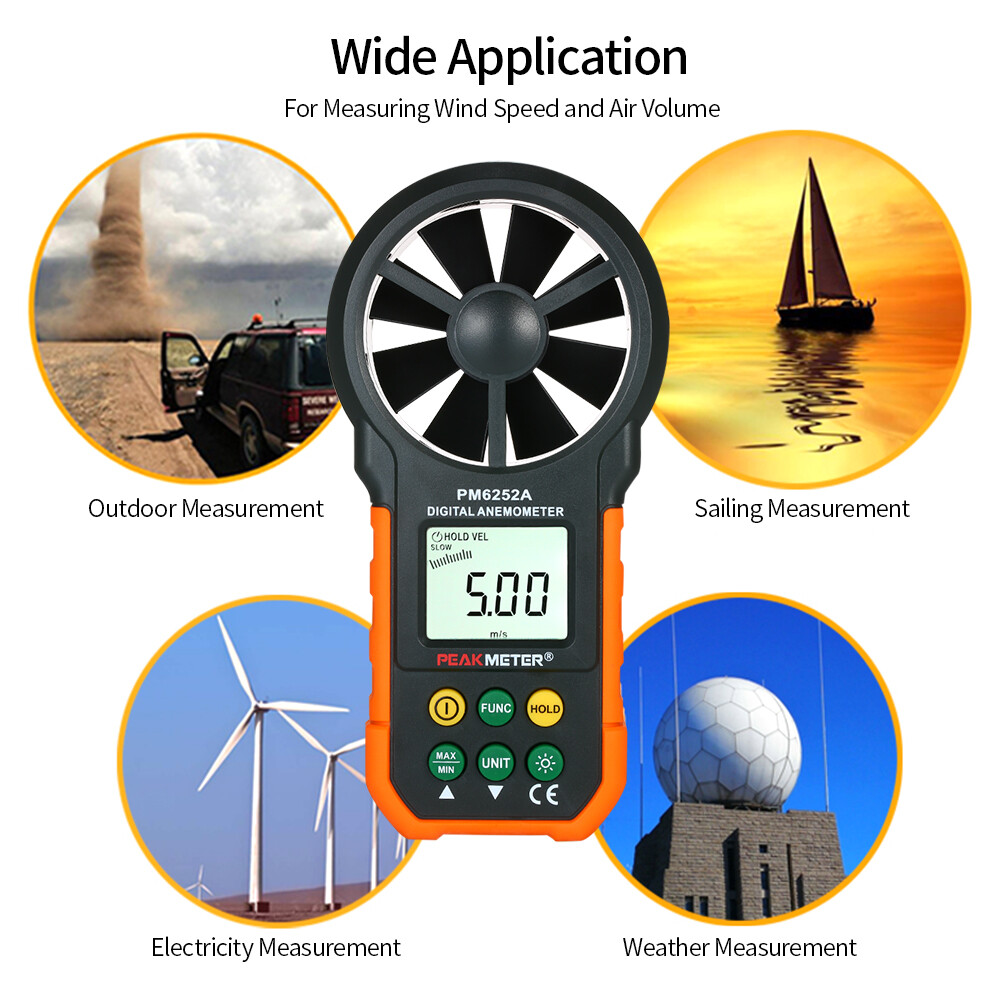 PEAKMETER Handheld Anemometer Portable CFM Thermometer with LCD Backlight Q7K8