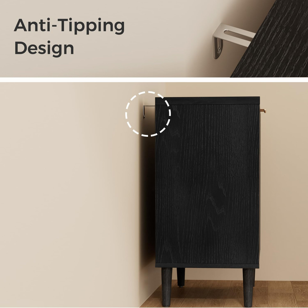 Buffet Cabinet with Storage, Modern Fluted Accent Sideboard with Doors & Adjusta