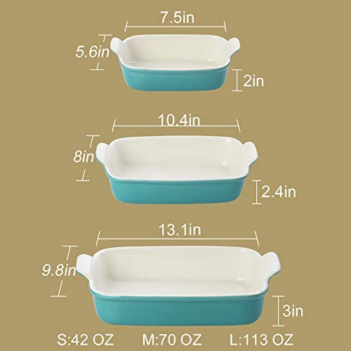 Porcelain Bakeware Set for Cooking, Ceramic Rectangular baking dish Turquoise