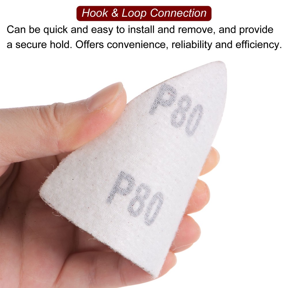 100pcs 80 Grits 80mm Aluminum Oxide Triangular Hook & Loop Sandpapers Pads