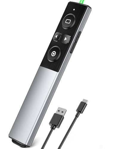 Wireless Presentation Clicker Remote for PowerPoint - USB Type C, Green Laser, M