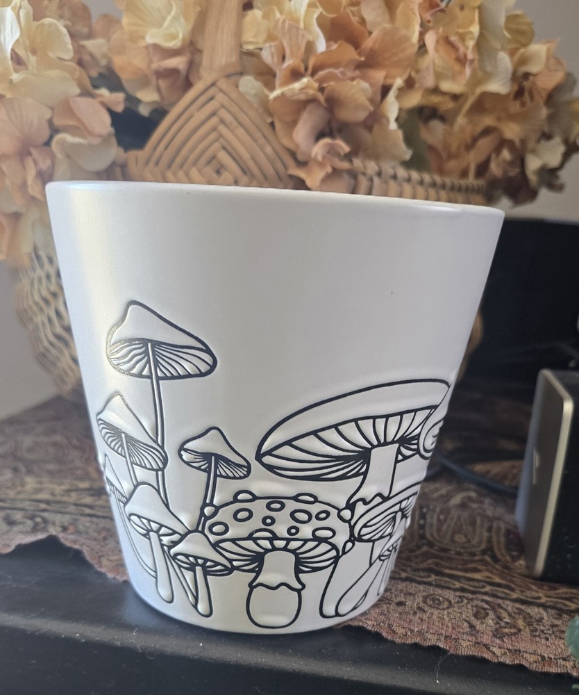 Heavy Ceramic Mushroom Planter White Pot Gardening ~ Retro Boho Spring Easter