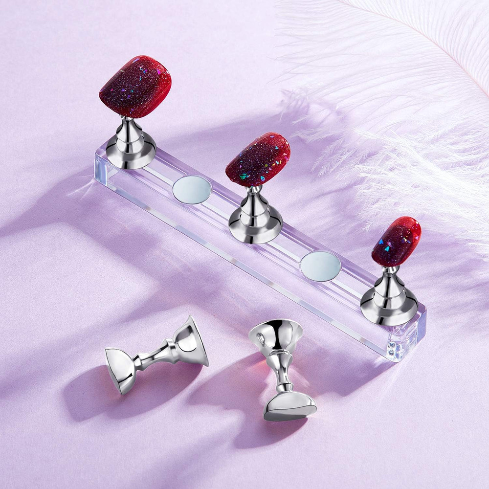 Magnetic Nail Stand Set for Acrylic Display and Practice - Silver