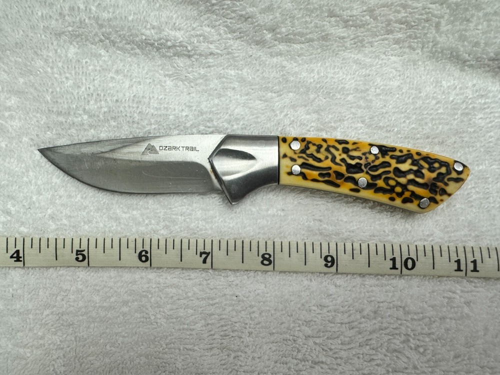 Ozark Trail 7" Fixed Plain Blade Buck Handle Hunting Camping Knife