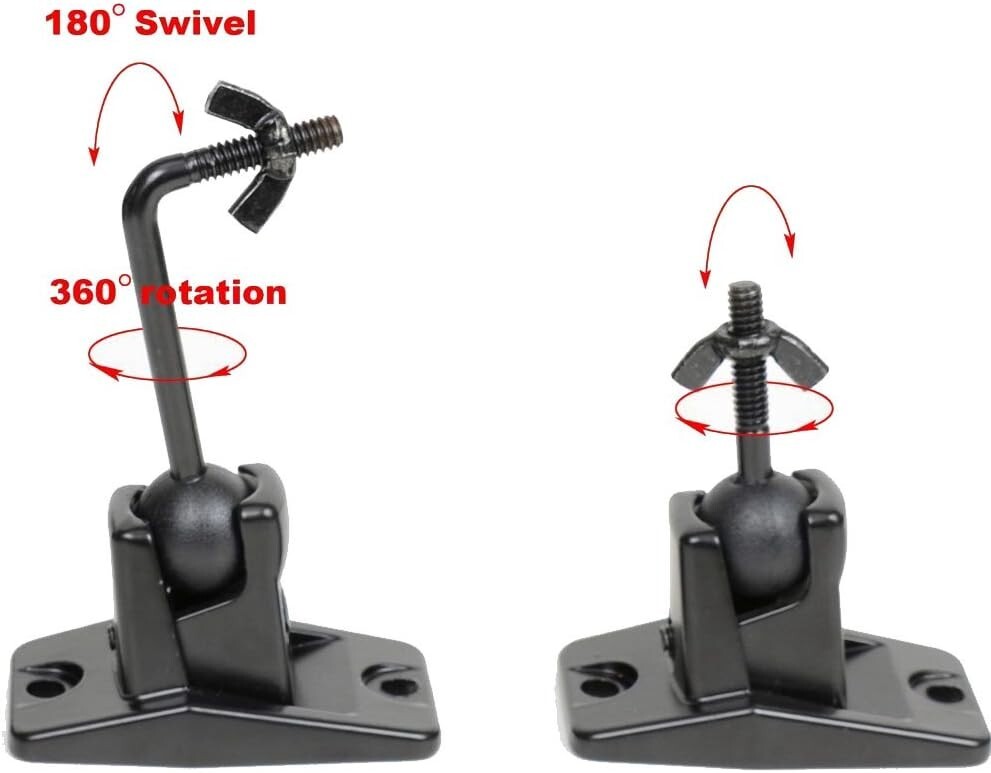 5 Heavy-Duty Black Satellite Speaker Mounts - Adjustable Wall/Ceiling Brackets