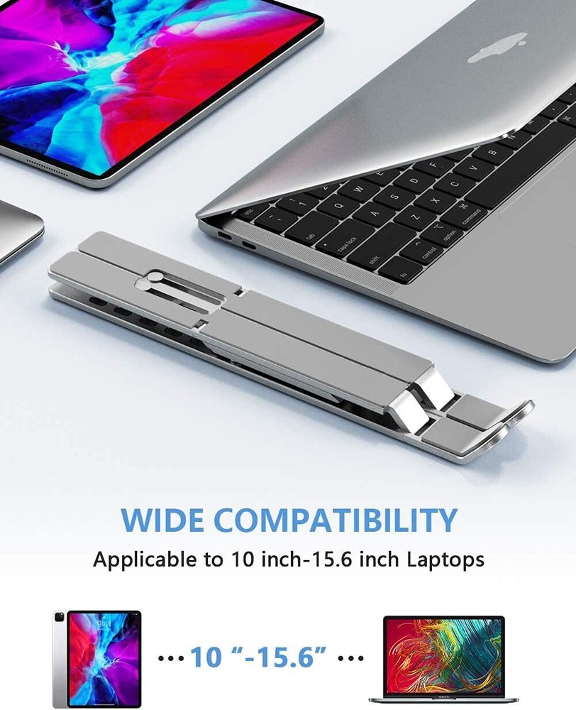 Laptop Stand, Adjustable Aluminum Foldable Portable Holder, Upgrade Silver