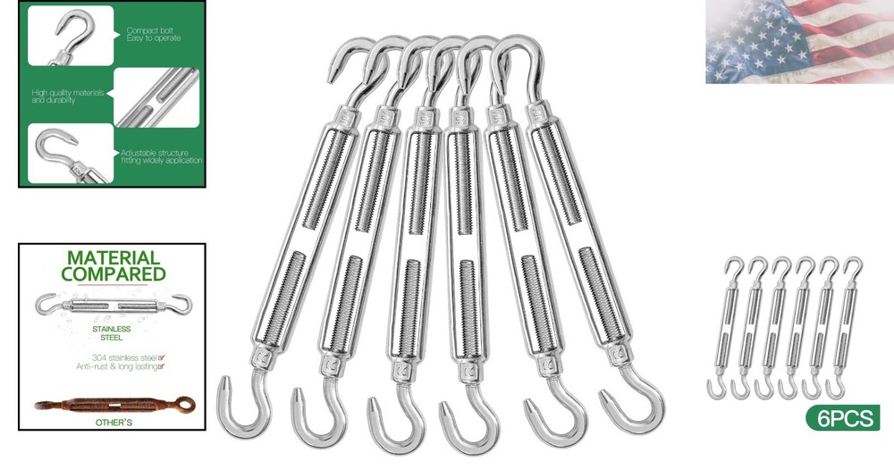 6PCS Adjustable Hook & Hook Turnbuckles - 551lbs Load Capacity for Versatile Use