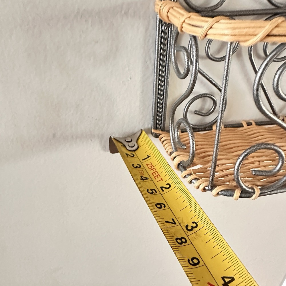 Small Wall Basket Metal and Wicker Scroll Decor