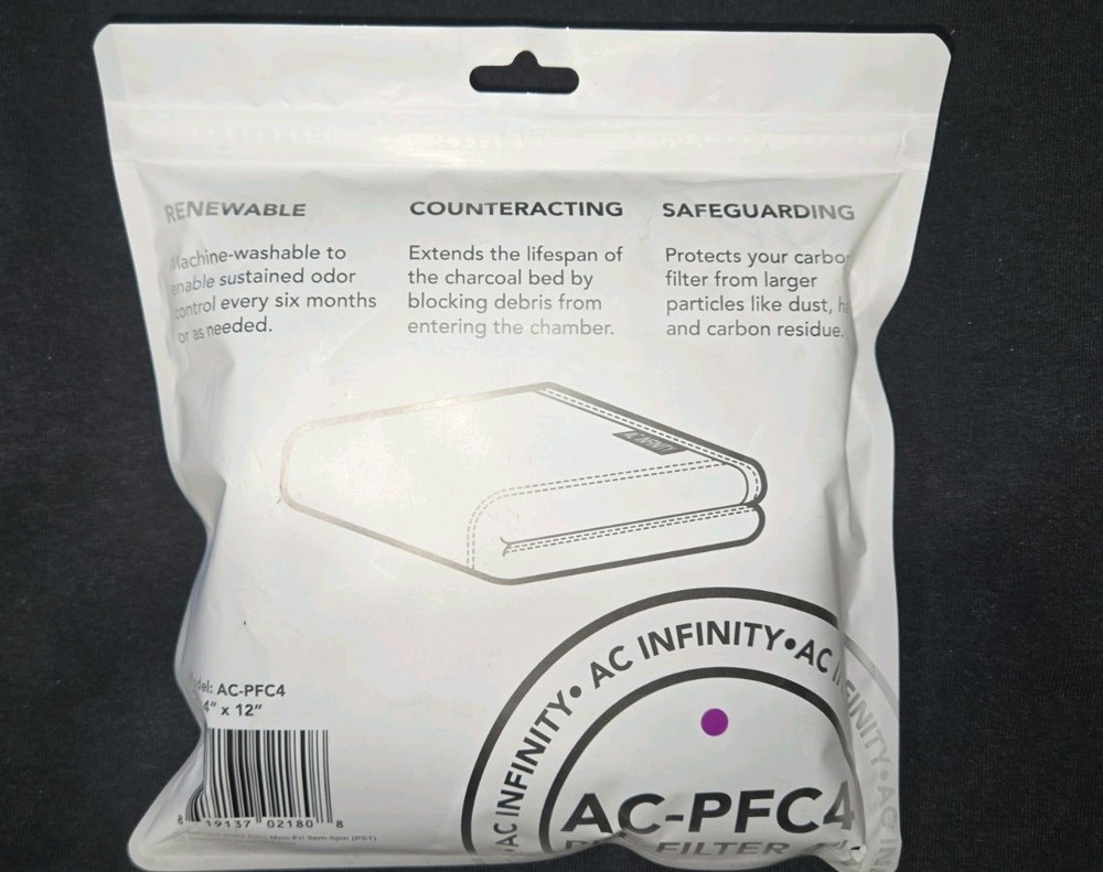AC Infinity Machine-Washable Fabric Pre-Filter White 4" x 12" 2 Pack