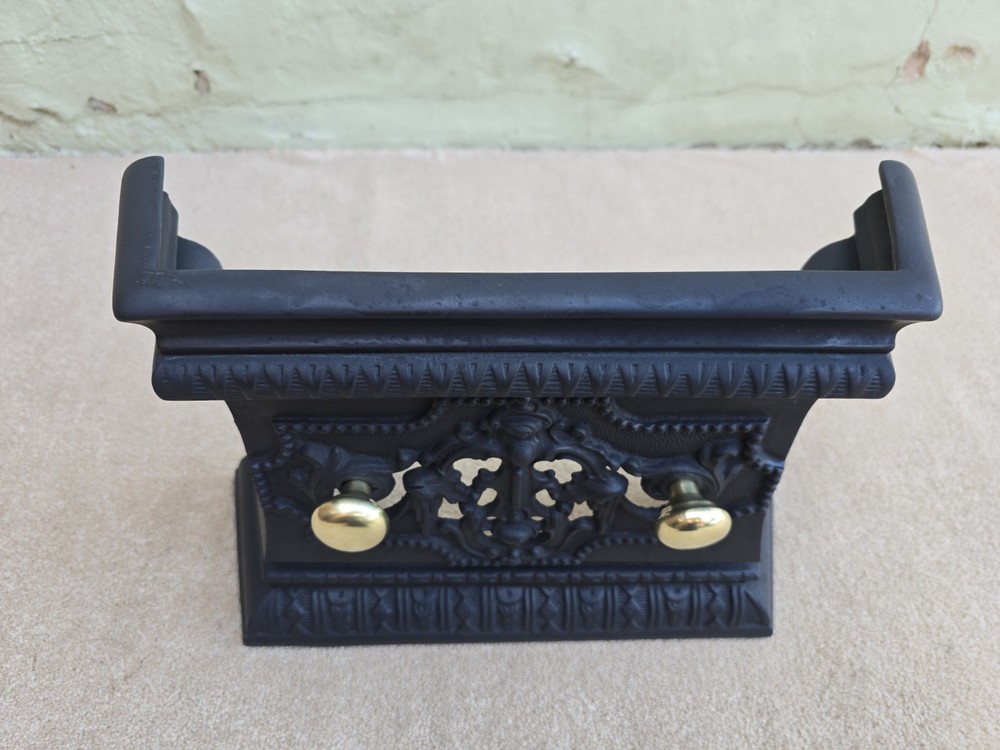 Black Cast Decorative Fire Front With Brass Handles Original Condition