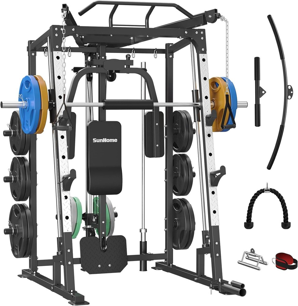 Smith Machine Power Cage Squat Rack with Smith Bar Cable Crossover Machine