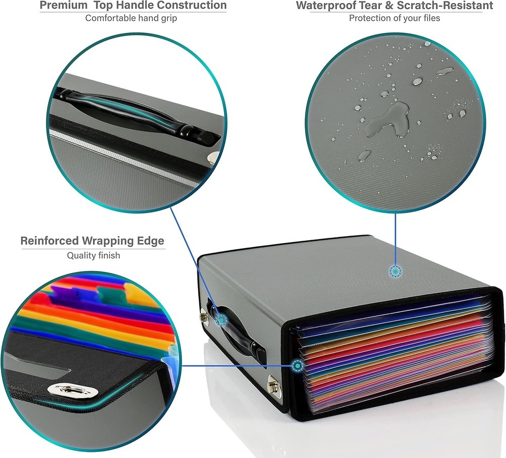 Olive Grey Document Organizer with 24 Pockets