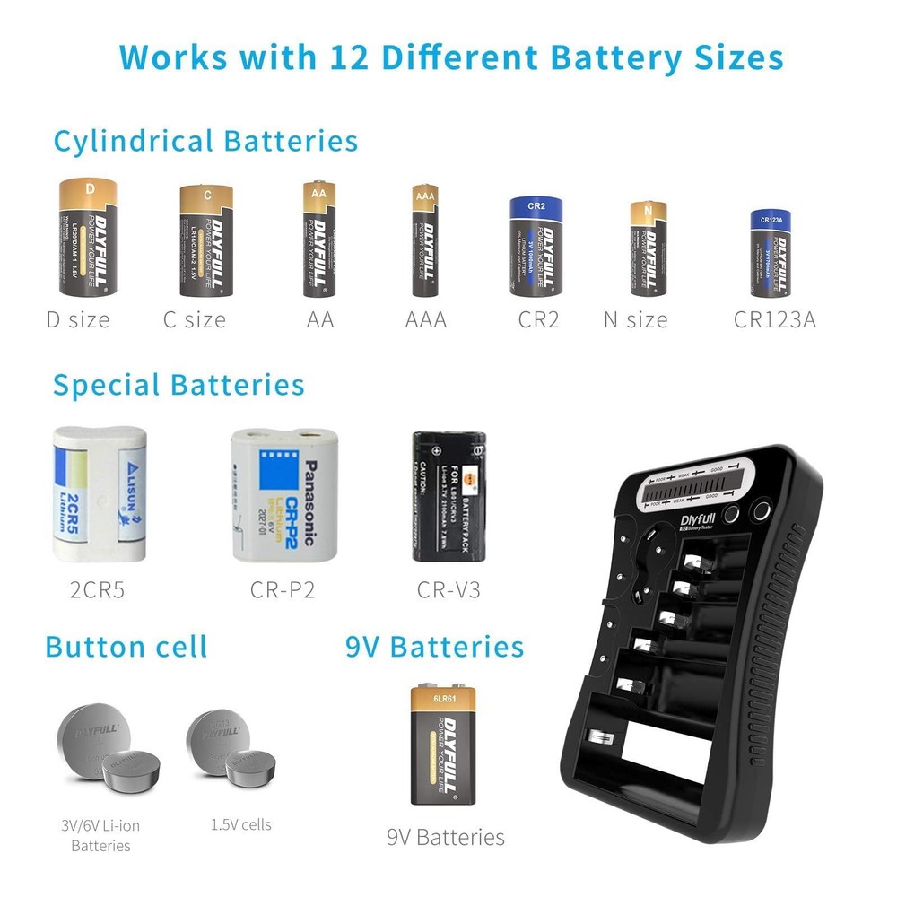 Battery Tester, Dlyfull LCD Display Universal Checker Small, Black