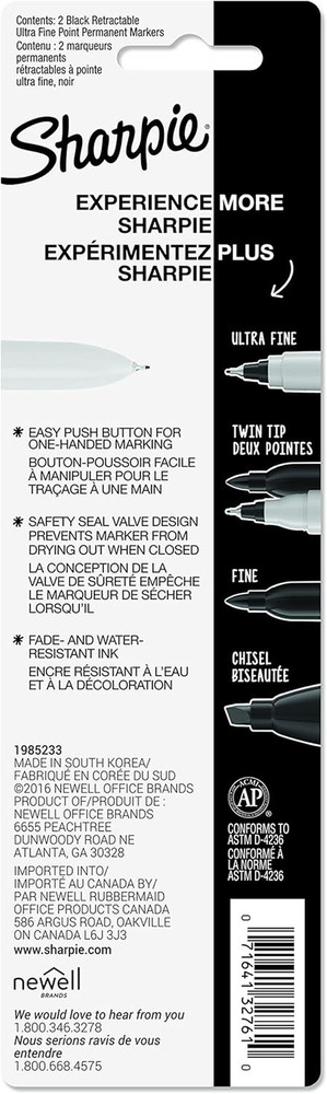 Retractable Permanent Markers Ultra Fine Point Black 2 Count