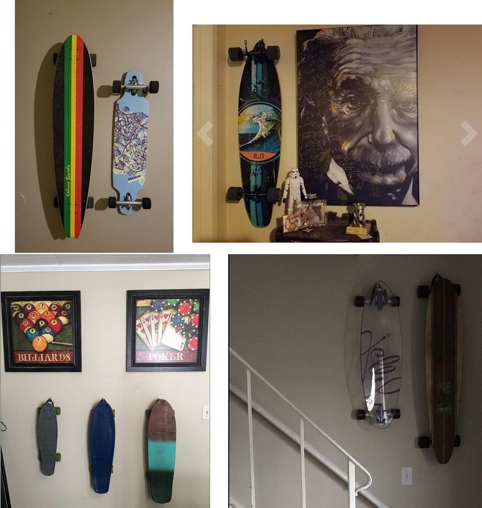 Space-Saving Black Metal Skateboard Wall Rack - Flexible Adjustable Hanger