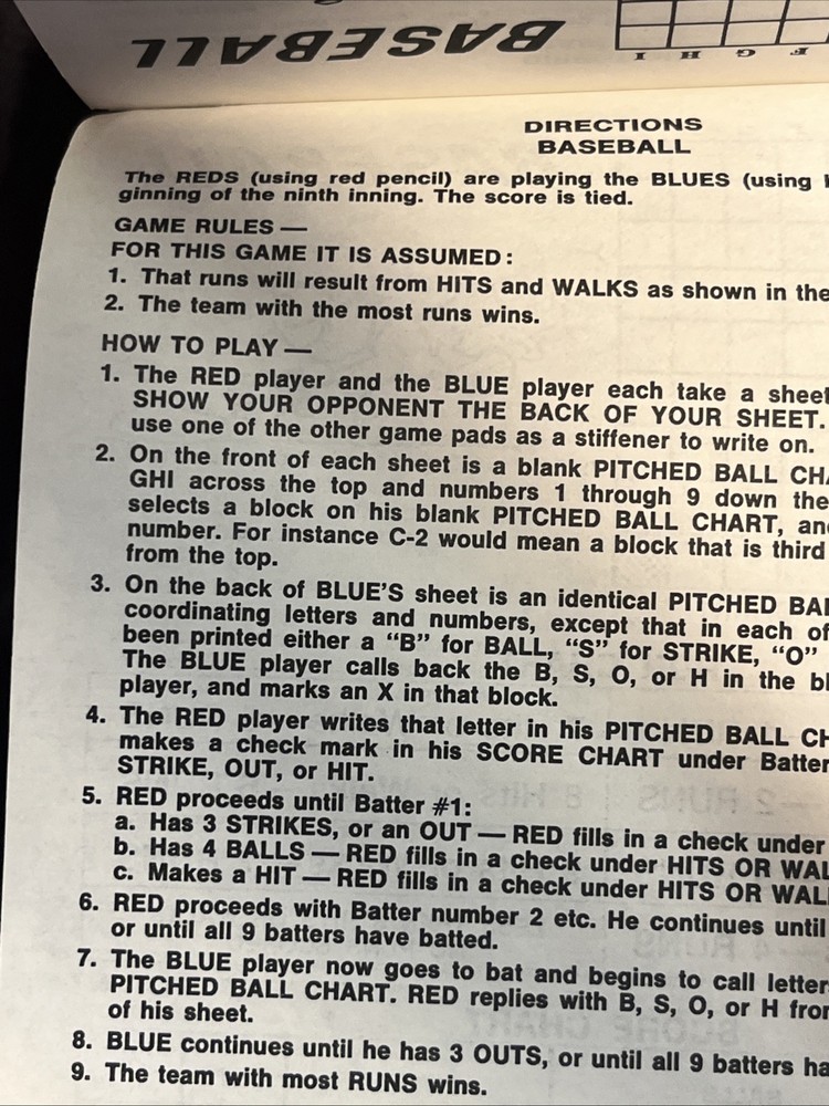 Baseball Notepad Game 15 Unused Sheets Vintage