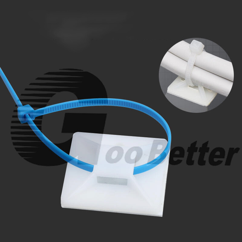 Self Adhesive Cable Wire Square Tie Mounts Cord Clips Sticky Base Pads White
