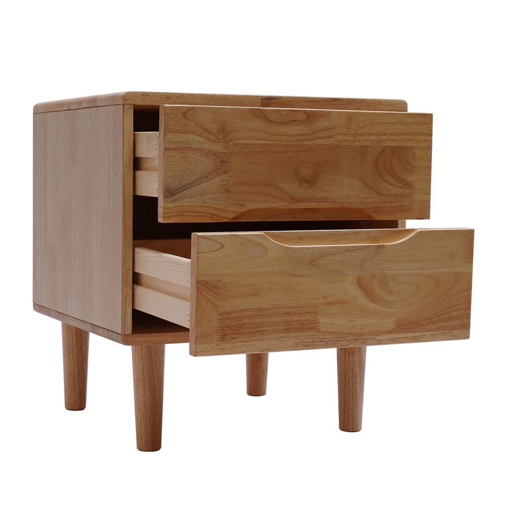 Nordic Style Solid Wood 2 Drawers Bedside Table Nightstand Home Decor