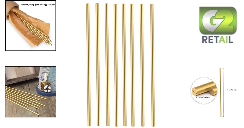 Solid Brass Rods Set - 8 Pcs 12 Inch, 1/8 Inch Diameter for Elegant Projects