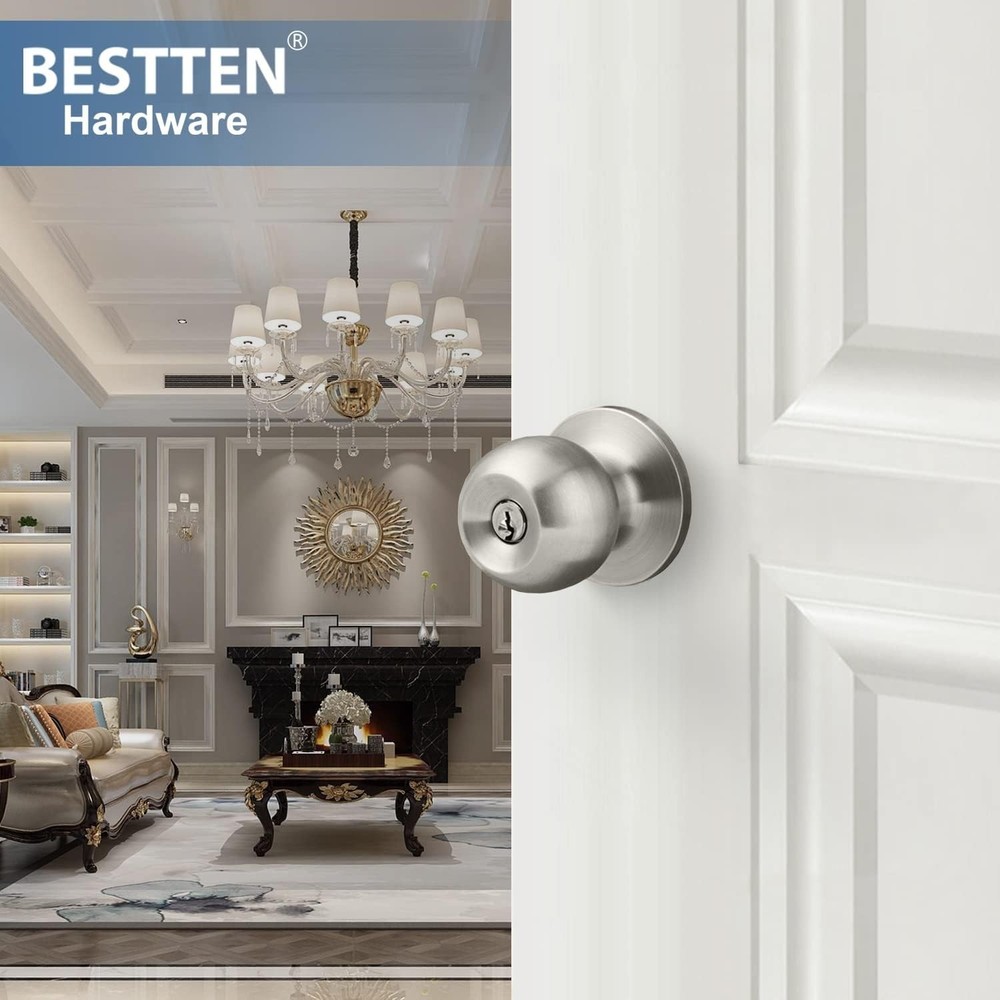 Elegant Satin Nickel 2 Pack Entry Door Knobs – Keyed Differently for Security
