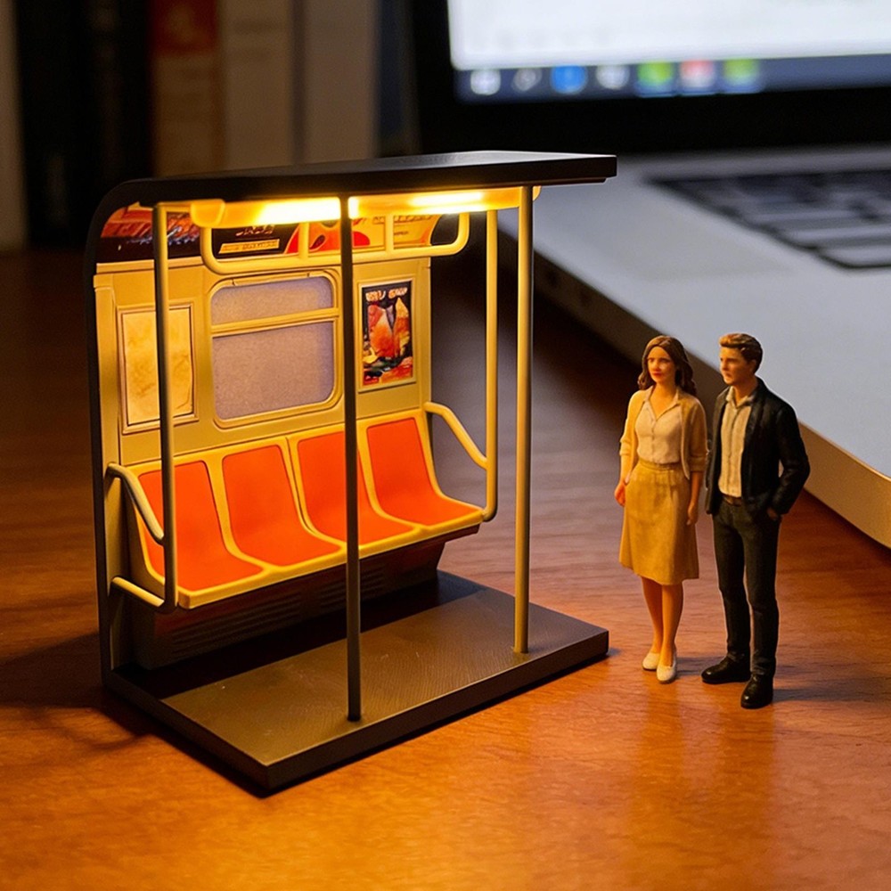 Subway Train LED Light Retro LED Statue Nightlight with 3 Replaceable