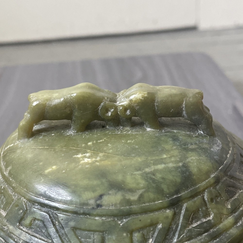 Chinese Carved Green Soapstone Ram Censer (Code 5DE2)