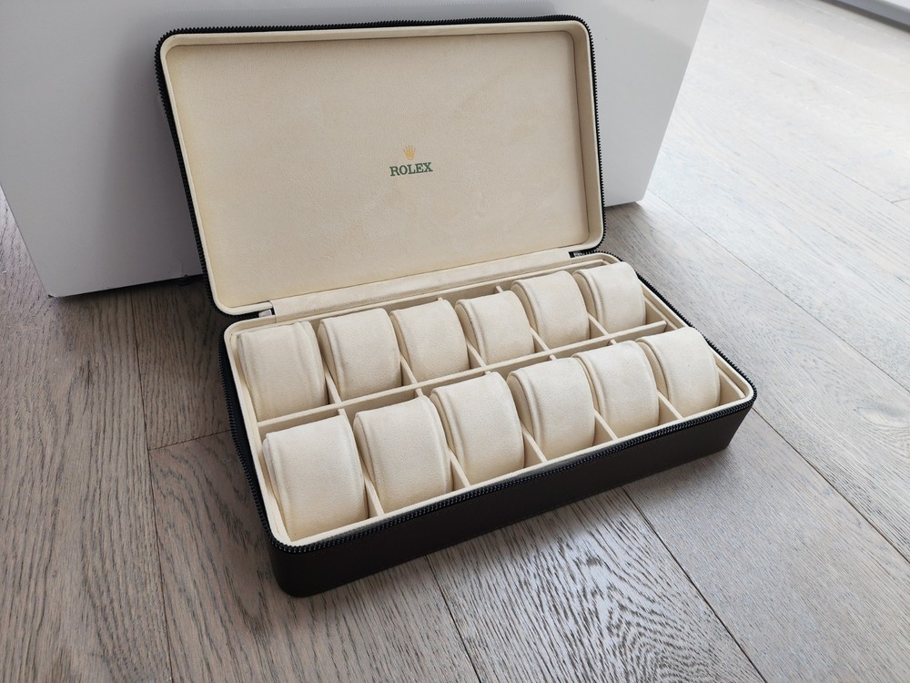 ROLEX BOX CASE HOLDER ORGANIZER STORAGE BROWN LEATHER