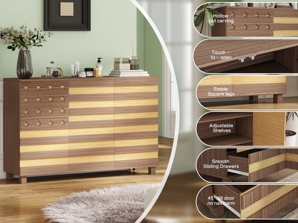 55" Buffet Sideboard w/3 Doors 2 Drawers, Kitchen Storage & Coffee Bar Console