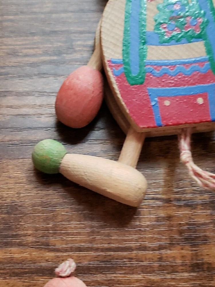 Vintage Jumping Jack Toy Wooden Bunny Rabbit Easter Pull String Austria Painted