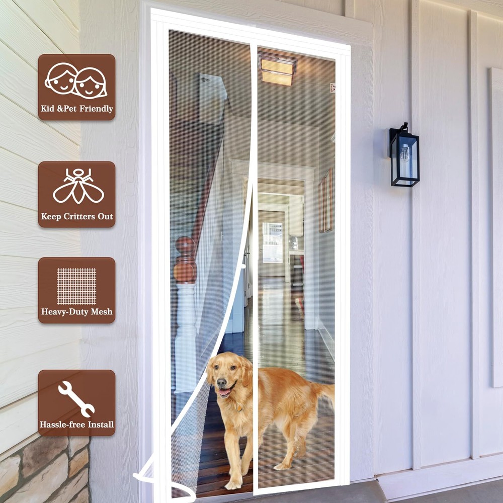 Adjustable White Screen Doors With Magnets Fit Doors Size Width 36" 40" Height 8