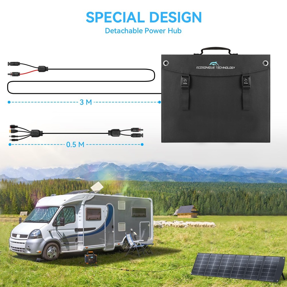 Ecosonique 200W Portable Solar Panel for Power Stations, Foldable & Lightweig...