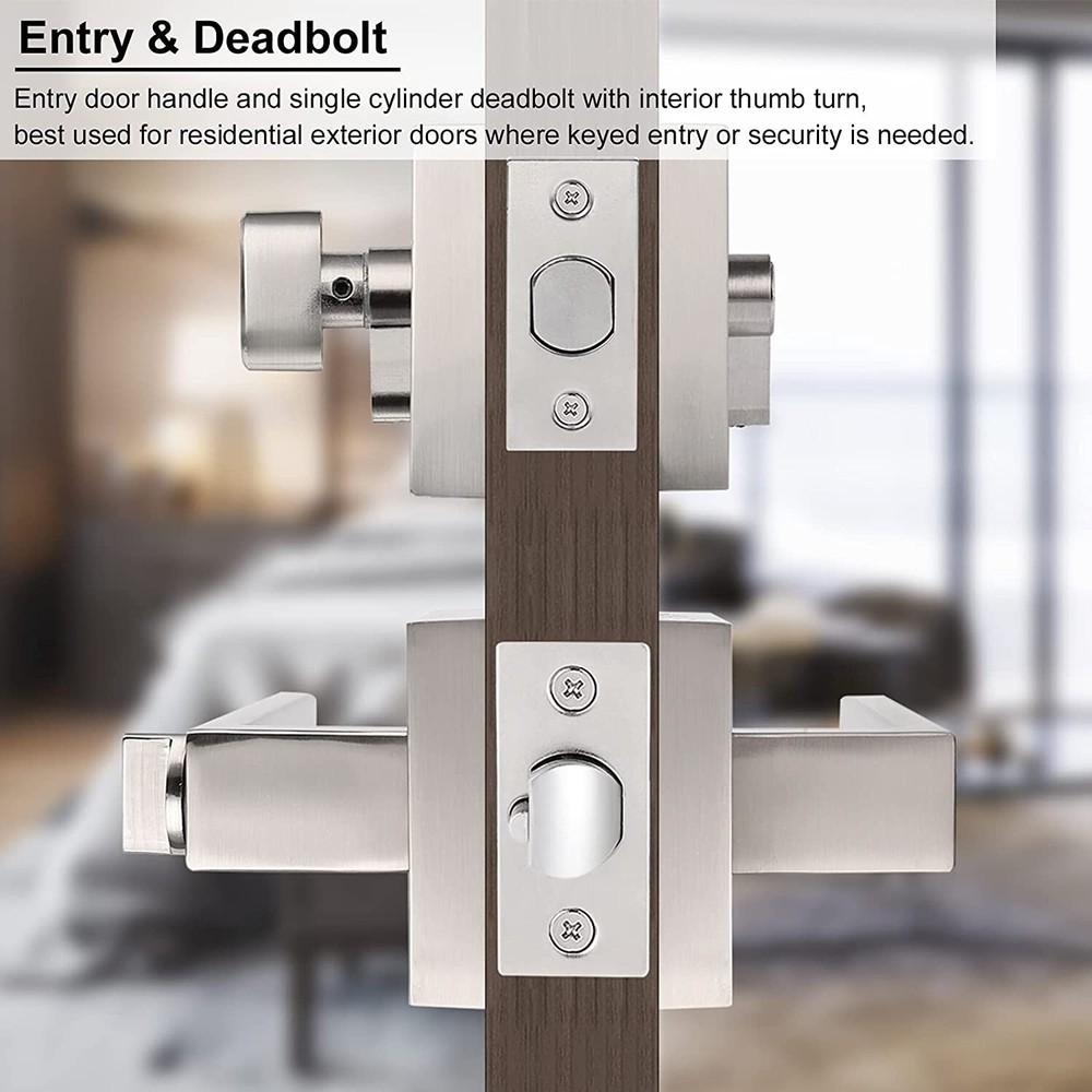 Exterior Front Entry Door Handle Lock Set Square Keyed alike Single Deadbolt