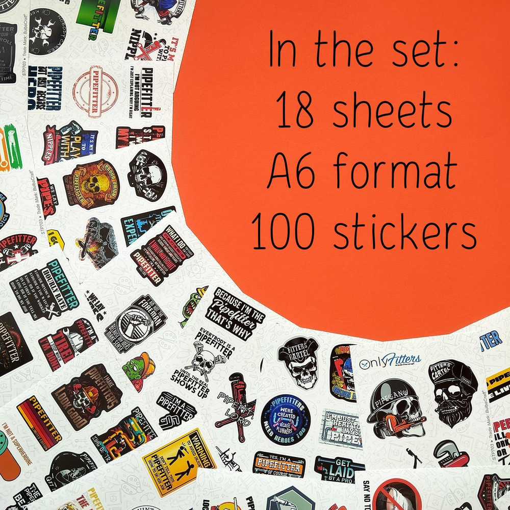 100 Pcs Funny Pipefitter Hard Hat Stickers, Cool Pipefitting Decals