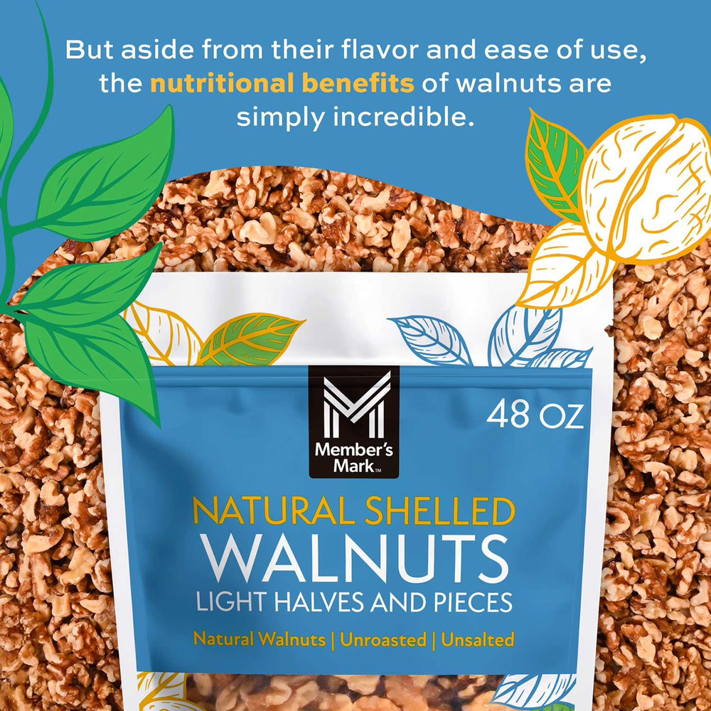 Member's Mark Natural Shelled Walnuts, 3 lbs Bulk Pack Fresh Nuts