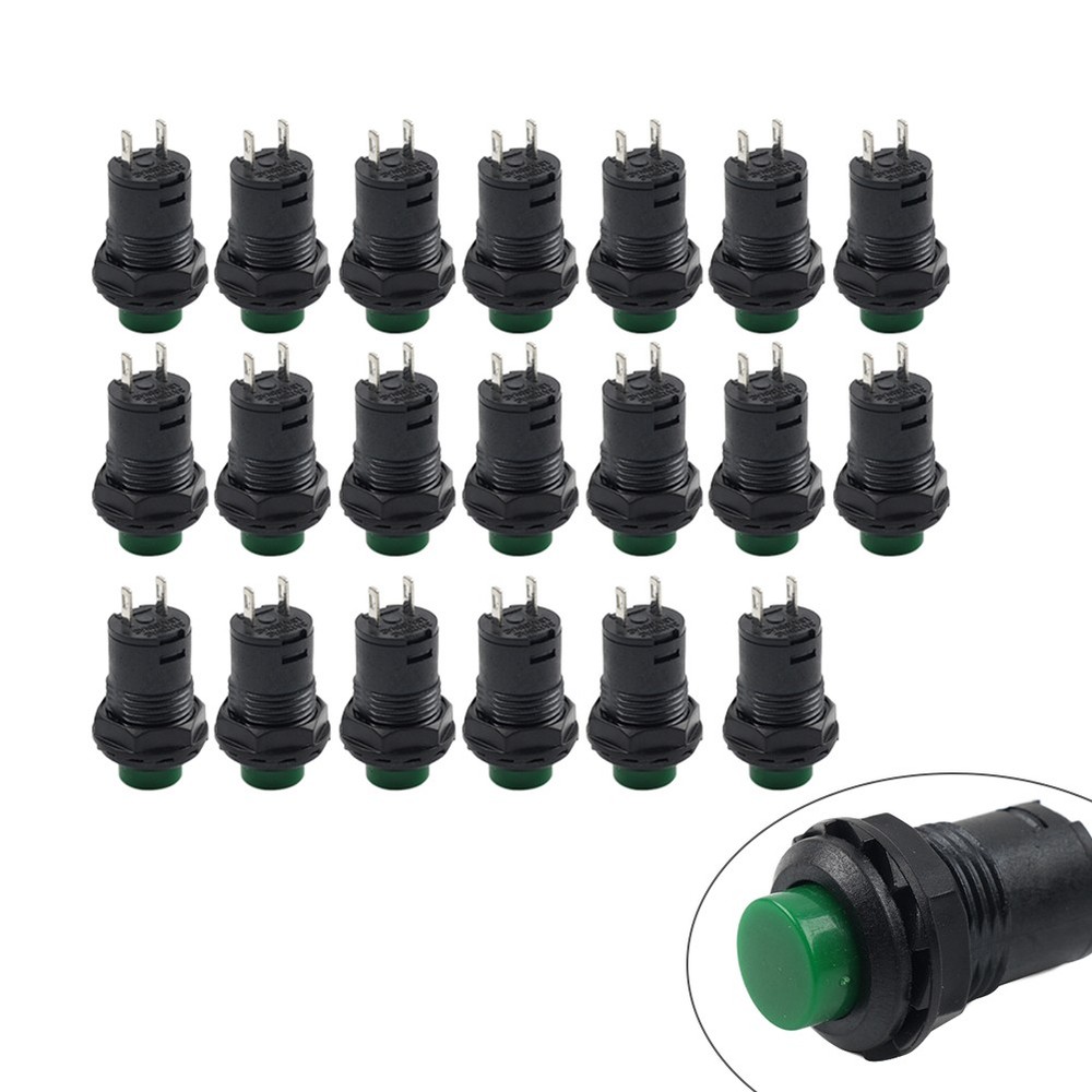 20pcs 12mm Threaded Green Cap Latching Push Button Switch ON-OFF