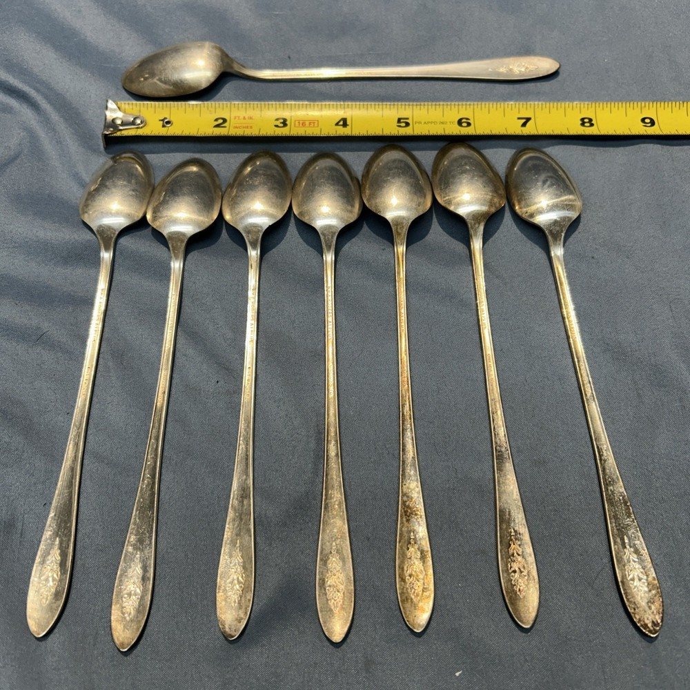 Vintage 8 Piece Rogers A1 Plus Oneida Silver Plated Long Teaspoons