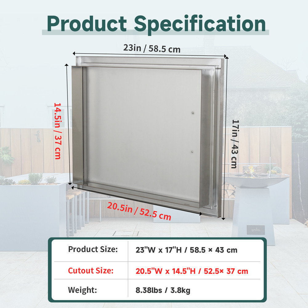 Outdoor Kitchen Doors with Handle Stainless Single Access Flush Mount Door