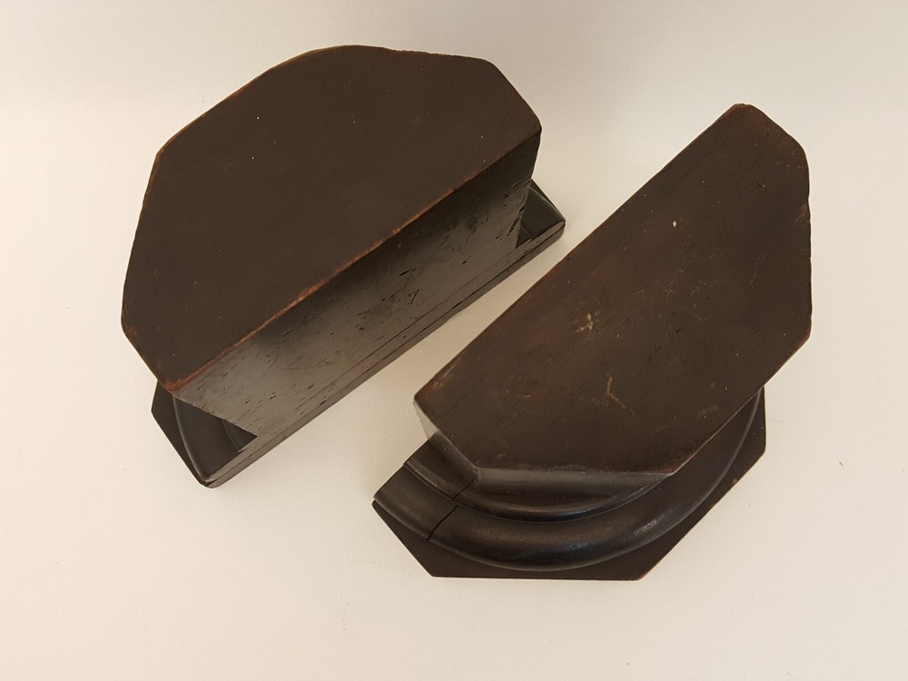 Vintage 40s walnut bookends pair colum columnar rook