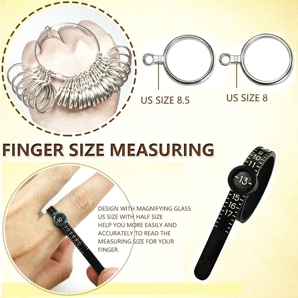 Ring Sizer Measuring Tool Mandrel Metal Sizing Kit Size SILVER