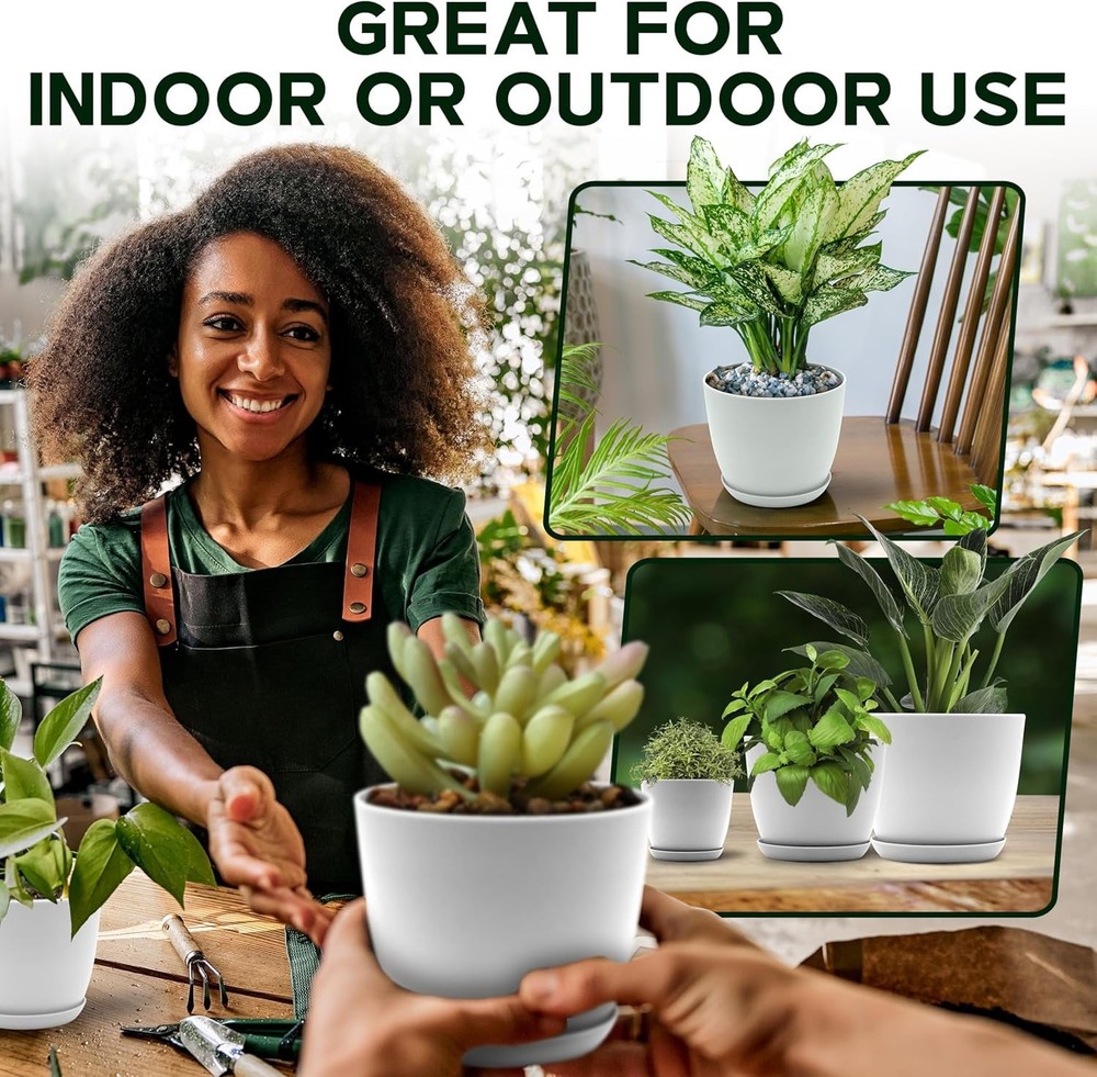 Campior Plastic Plant Pots with Drainage, Stackable Design Indoor/Outdoor Use