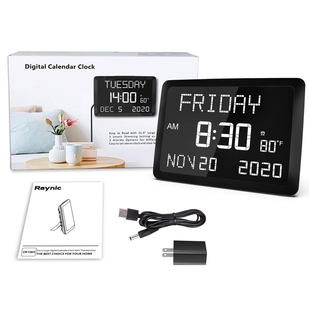 Raynic Digital Clock, 11.5" Large Display Digital Wall Clock,Adjustable Brigh...