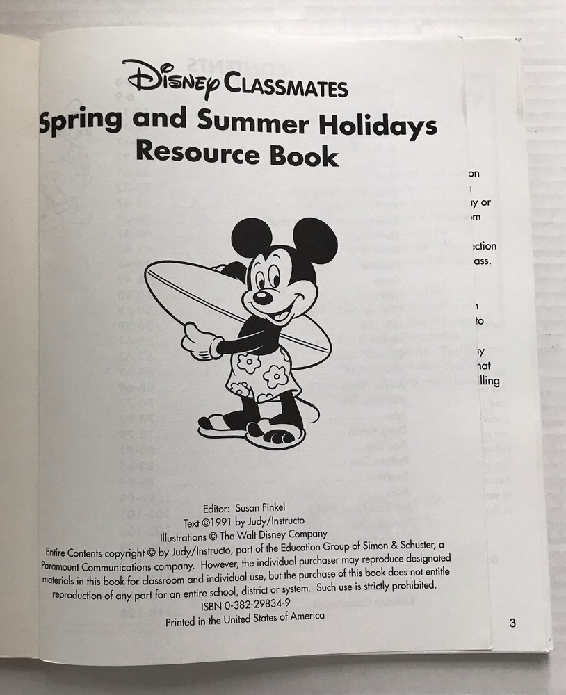 Disney Classmates Spring Summer Holidays Activity Book 1991 PB Judy Instructo