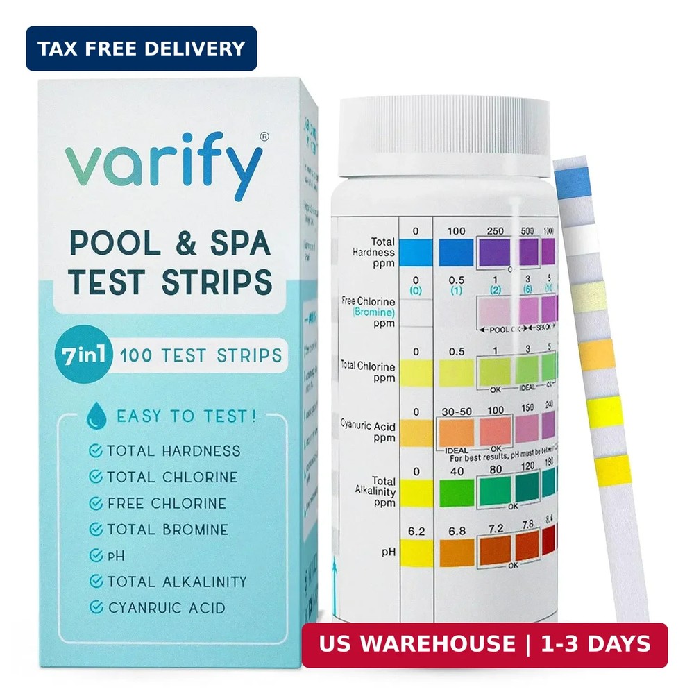 Varify 7 in 1 Pool and Spa Test Strips- Easy to Use Water Testing Kit for Pool,