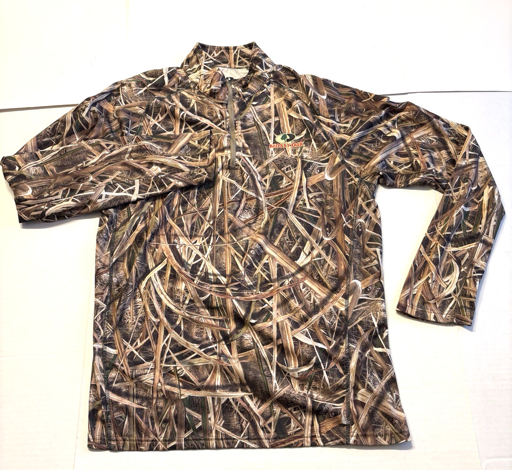 Mossy Oak Camouflage Shadow Grass Blades Pullover 1/4 Button Men's Large EUC
