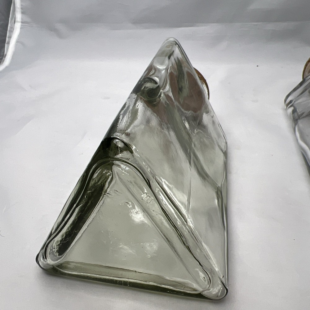 2 Triangle Glass Bottles w/ Corks – 9.5" & 6.5" – Clear Geometric Décor
