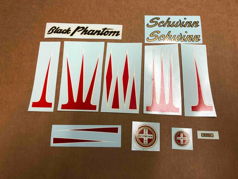 Schwinn Black Phantom Bicycle Complete Decal Set Frame Pinstripes & Fork Darts