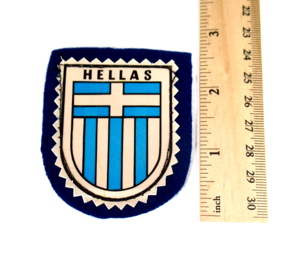 Hellas Greece Shield Patch Vintage Plastic on Felt Sew On